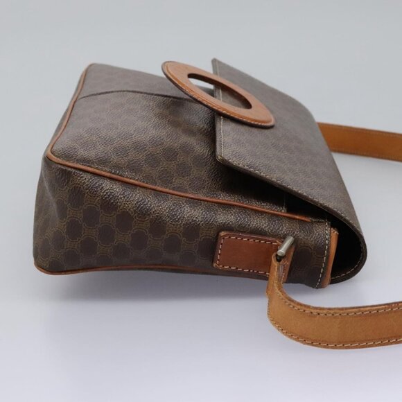 CELINE Macadam Canvas Circle Shoulder Bag PVC Leather Brown Gold Auth - Picture 5 of 16